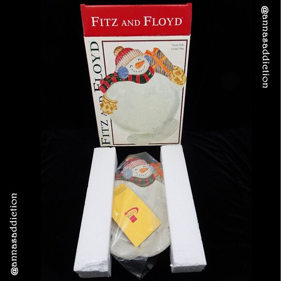 New 2003 Fitz & Floyd Frosty Folks Serving Plate Christmas Tray Snowman Party - Picture 2 of 8